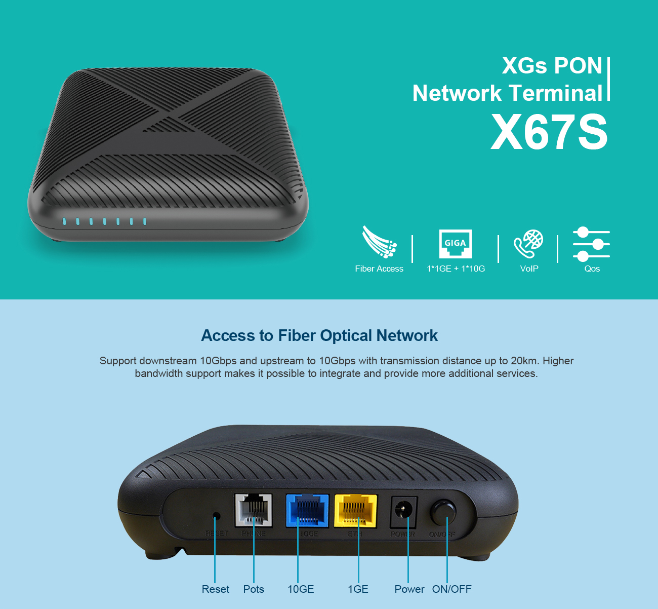 xgspon xgs-pon small onu gpon epon ont 10g 10ge LAN 10gbps with VoIP Port